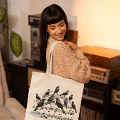 zwarte vogels op een muziekverzameling 3d tote bag