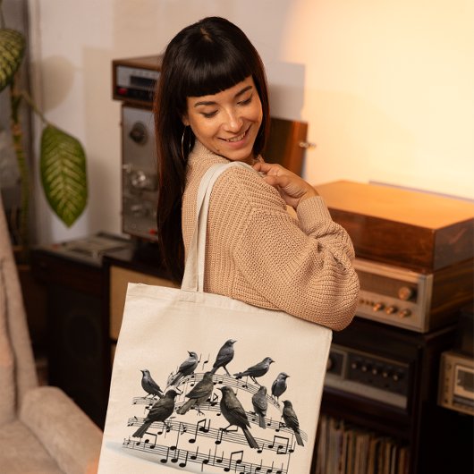 zwarte vogels op een muziekverzameling 3d tote bag