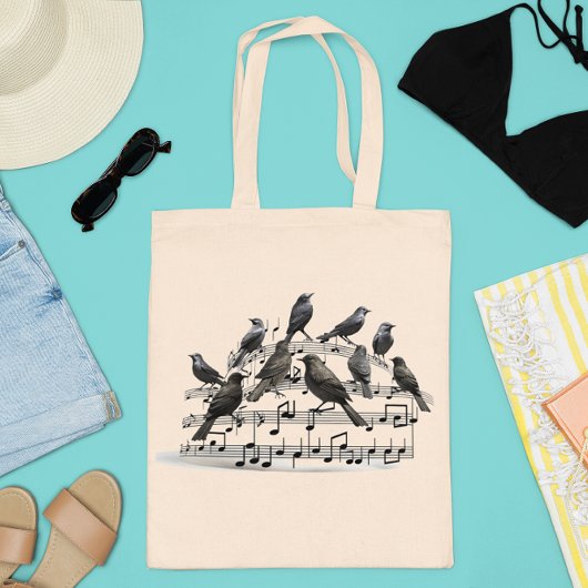zwarte vogels op een muziekverzameling 3d tote bag