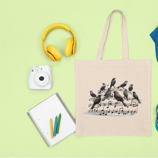 zwarte vogels op een muziekverzameling 3d tote bag