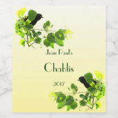 Zwarte Vogels op Geel Wit Wijn Label Wijn Etiket (Enkel label)