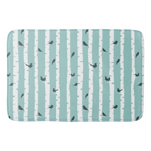 Zwarte vogels op White Birch Trees Pattern Bathmat Badmat (Voorkant)