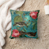 ZWARTE VOGELS, ROZE ROZEN AQUA BLAUW, BLAUWGROEN D KUSSEN (Deken)