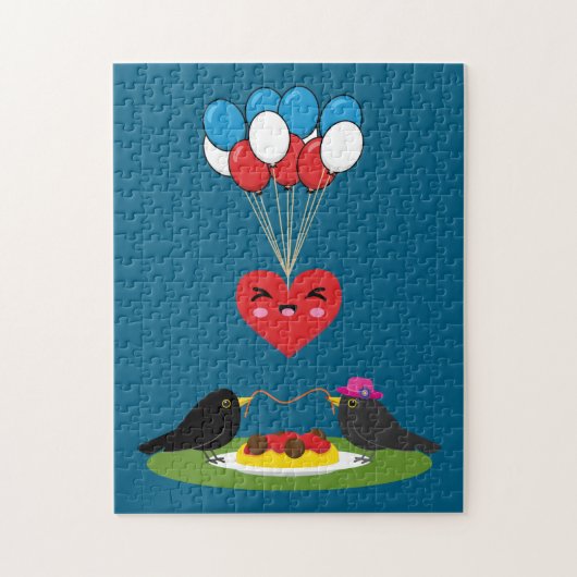 Zwarte vogels Spaghetti Gehaktballen Valentijnsdag Legpuzzel (Verticaal)