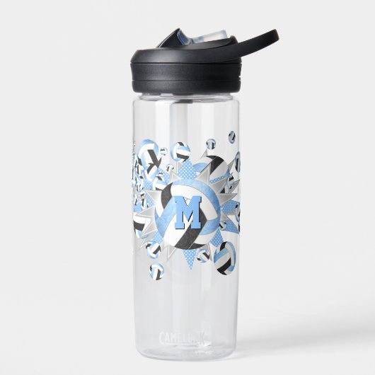 zwarte volleyballen en sterren in kleine letters waterfles (Links)