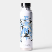 zwarte volleyballen en sterren in kleine letters waterfles (Links)