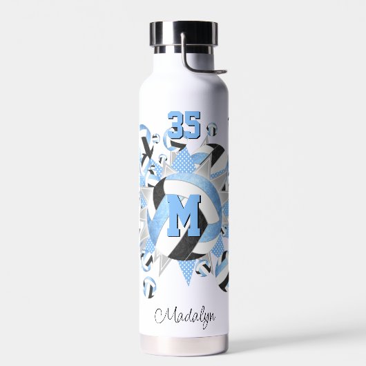 zwarte volleyballen en sterren in kleine letters waterfles (Links)