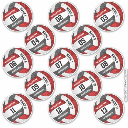 zwarte volleybalploeg met 13 stickers korrelig roo (Voorkant)