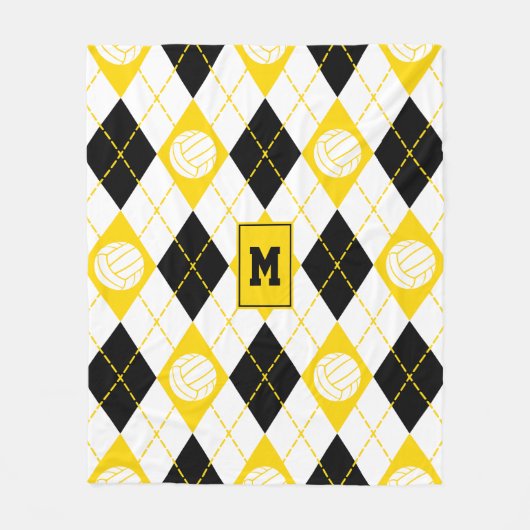 zwarte volleybalplokleur argyle fleece deken (Voorkant)
