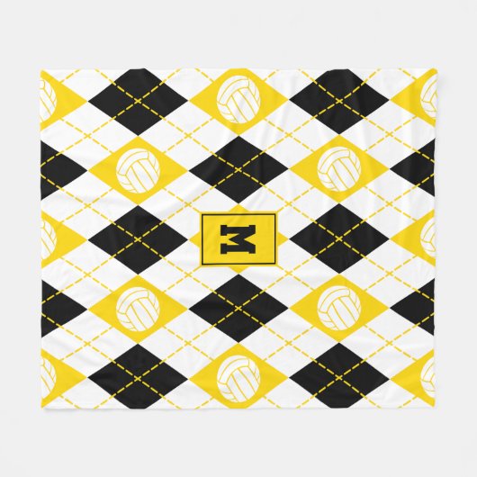 zwarte volleybalplokleur argyle fleece deken (Voorkant (Horizontaal))
