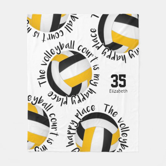 zwarte volleybalrechtbank gelukkig plaats typograf fleece deken (Voorkant)