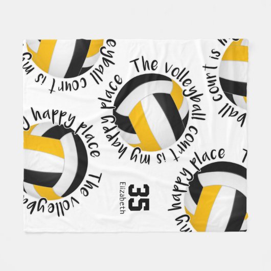 zwarte volleybalrechtbank gelukkig plaats typograf fleece deken (Voorkant (Horizontaal))