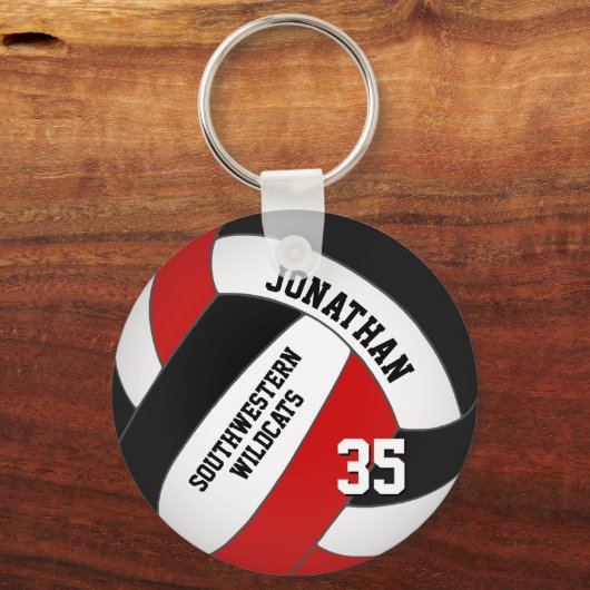 zwarte volleybalspeler en teamnaam sleutelhanger (Voorkant)