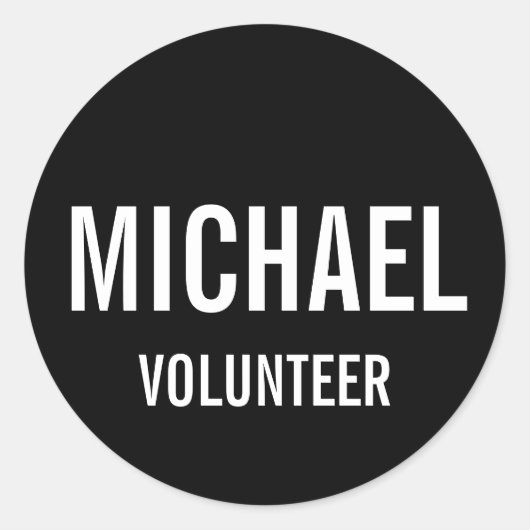 Zwarte Voluntbadge met aangepaste naam Ronde Sticker (Voorkant)