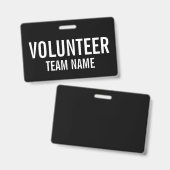 Zwarte Volunteer-badge met de naam van het aangepa Badge (Voor- en achterkant)