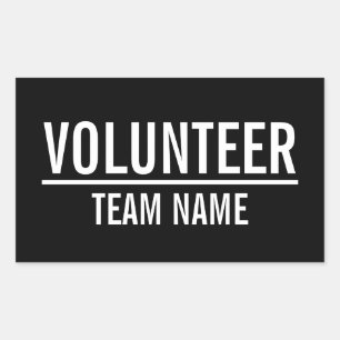 Zwarte Volunteer-badge met de naam van het aangepa Rechthoekige Sticker