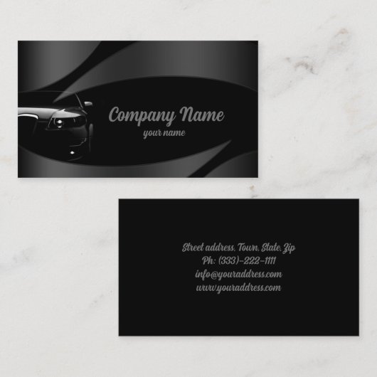 Zwarte voorauto in metaalbochten Visitekaartje (Voorkant / Achterkant)