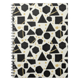 Zwarte vormen en gouden confetti-patroon notitieboek