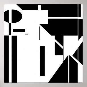 Zwarte vormen op witte MCM Abstracte kunst Poster