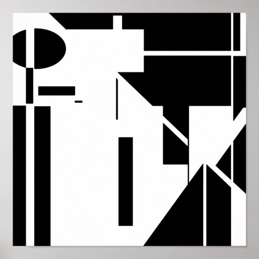 Zwarte vormen op witte MCM Abstracte kunst Poster (Voorkant)