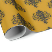 Zwarte vouw op mosterdgeel patroon cadeaupapier (Rol Hoek)