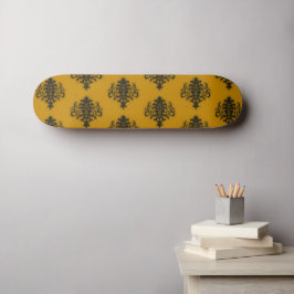 Zwarte vouw op mosterdgeel patroon persoonlijk skateboard