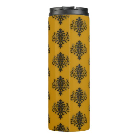 Zwarte vouw op mosterdgeel patroon thermosbeker (Achterkant)
