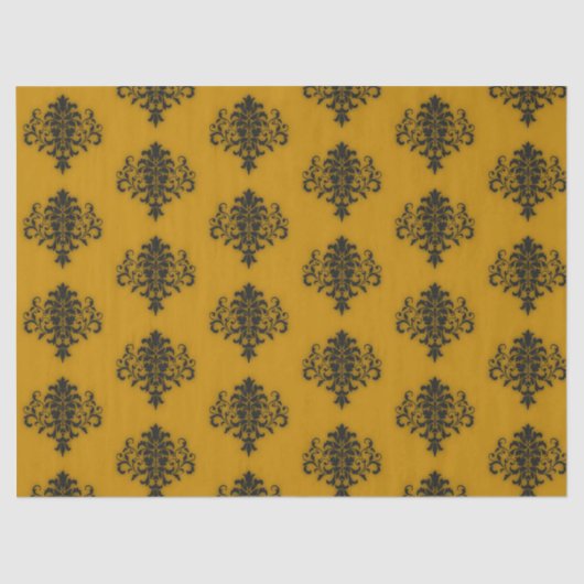 Zwarte vouw op mosterdgeel patroon tissuepapier (Voorkant)