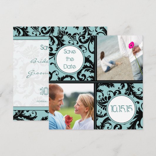 Zwarte vraag op Aqua Wedding Save the Date (Voorkant / Achterkant)