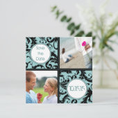 Zwarte vraag op Aqua Wedding Save the Date (Staand voorkant)