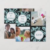 Zwarte vraag op Aqua Wedding Save the Date (Voorkant / Achterkant)