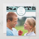 Zwarte vraag op Aqua Wedding Save the Date Kaart (Voorkant)