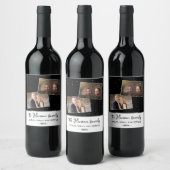 Zwarte vreugdevolle script vakantie familie 2 foto wijn etiket (Flessen)