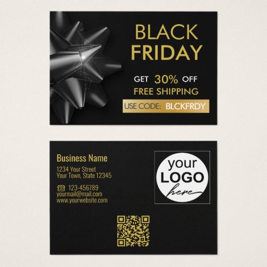 Zwarte Vrijdag Verkoop Classy Bow QR Code Korting  Visitekaartje (Voorkant /achterkant)