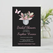 Zwarte Vrijgezellenfeest van vlinder en Plant Kaart (Staand voorkant)