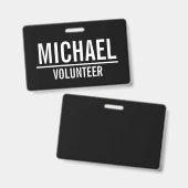 Zwarte vrijwilligersbadge met aangepaste naam badge (Voor- en achterkant)