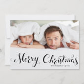 Zwarte vrolijke kerst grillige script foto feestdagenkaart (Voorkant)