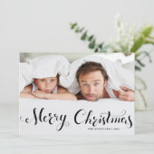 Zwarte vrolijke kerst grillige script foto feestdagenkaart (Staand voorkant)