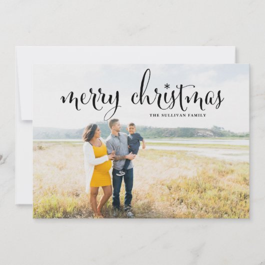 Zwarte vrolijke kerst rustieke kalligrafie foto feestdagenkaart (Voorkant)