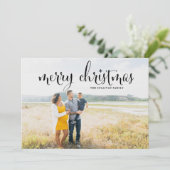 Zwarte vrolijke kerst rustieke kalligrafie foto feestdagenkaart (Staand voorkant)