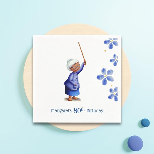 Zwarte Vrouw 80ste Verjaardag Waterverf Bloemen Servet