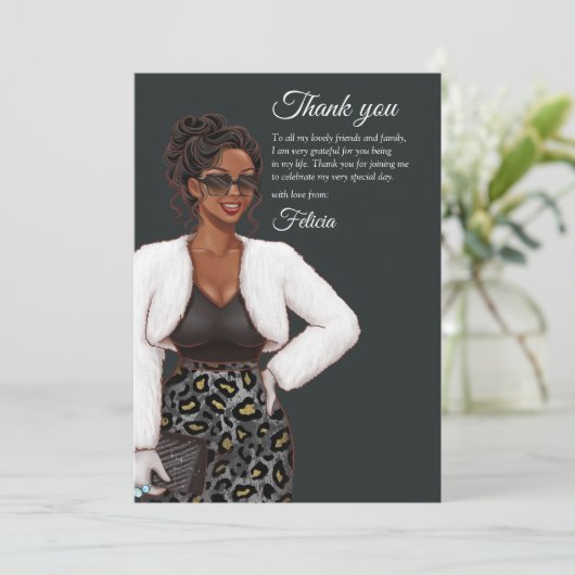Zwarte vrouw bedankkaart (Staand voorkant)