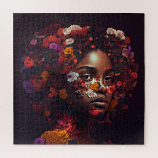 Zwarte vrouw bedekt met bloemen puzzel