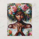 Zwarte vrouw bidt kleurrijke bloemenkunst briefkaart (Voorkant)