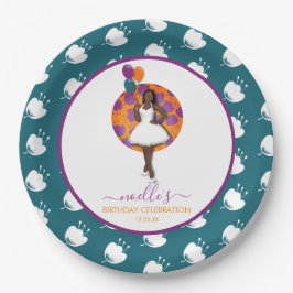 Zwarte Vrouw, Birthday-ballonnen en bloemen Blauwg Papieren Bordje