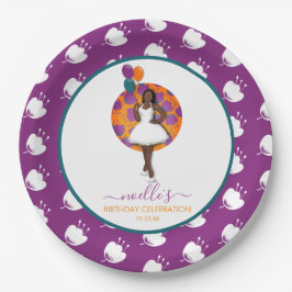 Zwarte Vrouw, Birthday-ballonnen en bloemen, Paars Papieren Bordje