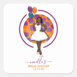 Zwarte Vrouw, Birthday Shower-ballonnen en bloemen Vierkante Sticker