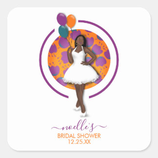 Zwarte Vrouw, Birthday Shower-ballonnen en bloemen Vierkante Sticker