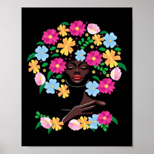 Zwarte Vrouw Bloem Haar Afro Meisje Zwart Geschied Poster