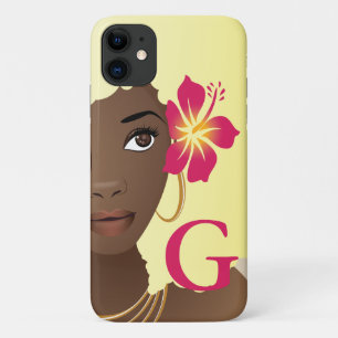Zwarte vrouw, bloem in haar Blonde Afro, monogram Case-Mate iPhone Case